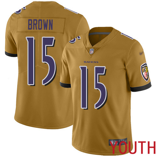 Baltimore Ravens Limited Gold Youth Marquise Brown Jersey NFL Football #15 Inverted Legend